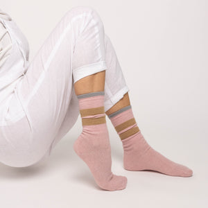 Possum Merino Wool DUNEDIN Three Stripes Socks, Pink Marshmallow
