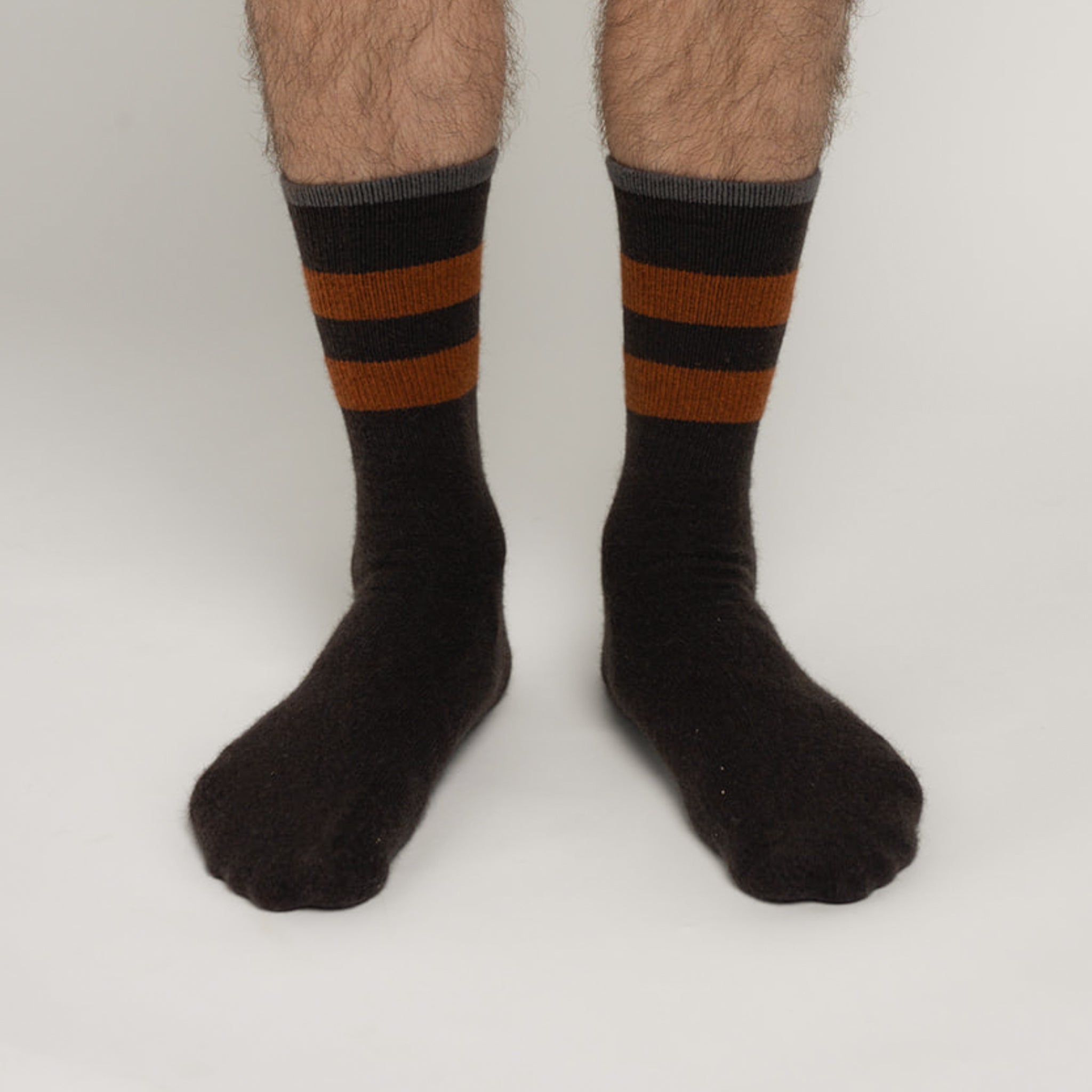 Possum Merino Wool DUNEDIN Three Stripes Socks, Seal Brown Men