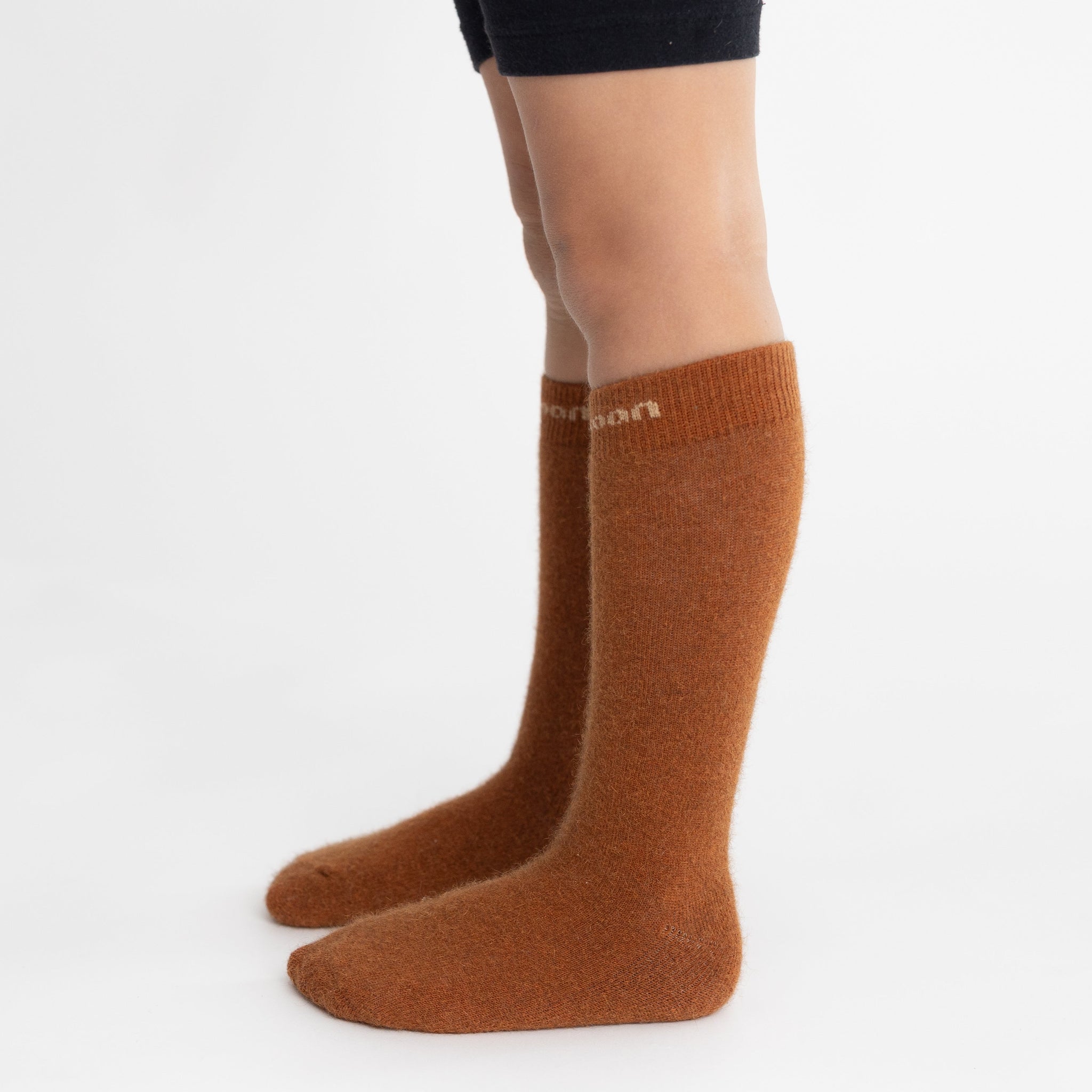 Possum Merino Wool HUKA JUNIOR Socks, Leather Brown