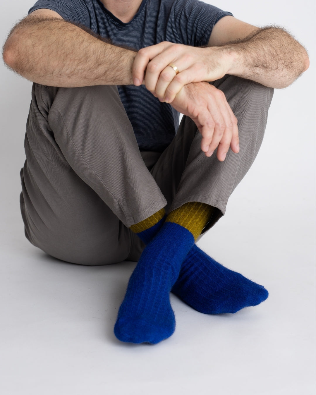 Possum Merino Wool Socks | DUNEDIN | Royal Blue + Ecru Olive | Men