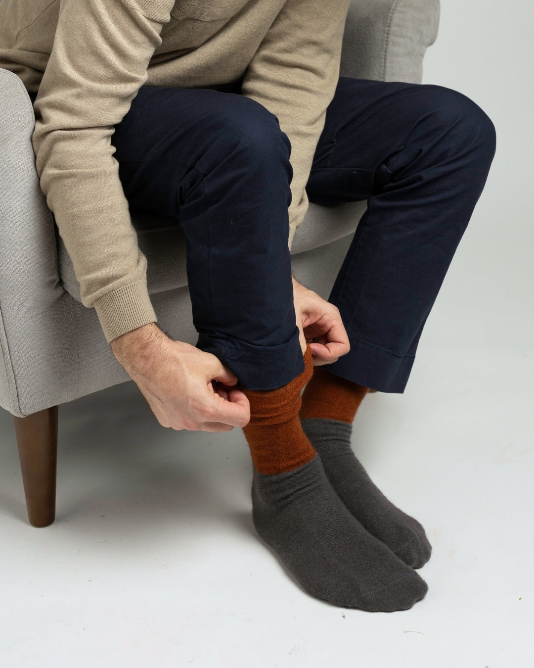 Possum Merino Wool DUNEDIN Double Color Socks, Leather Brown + Poppy Seed Men XL