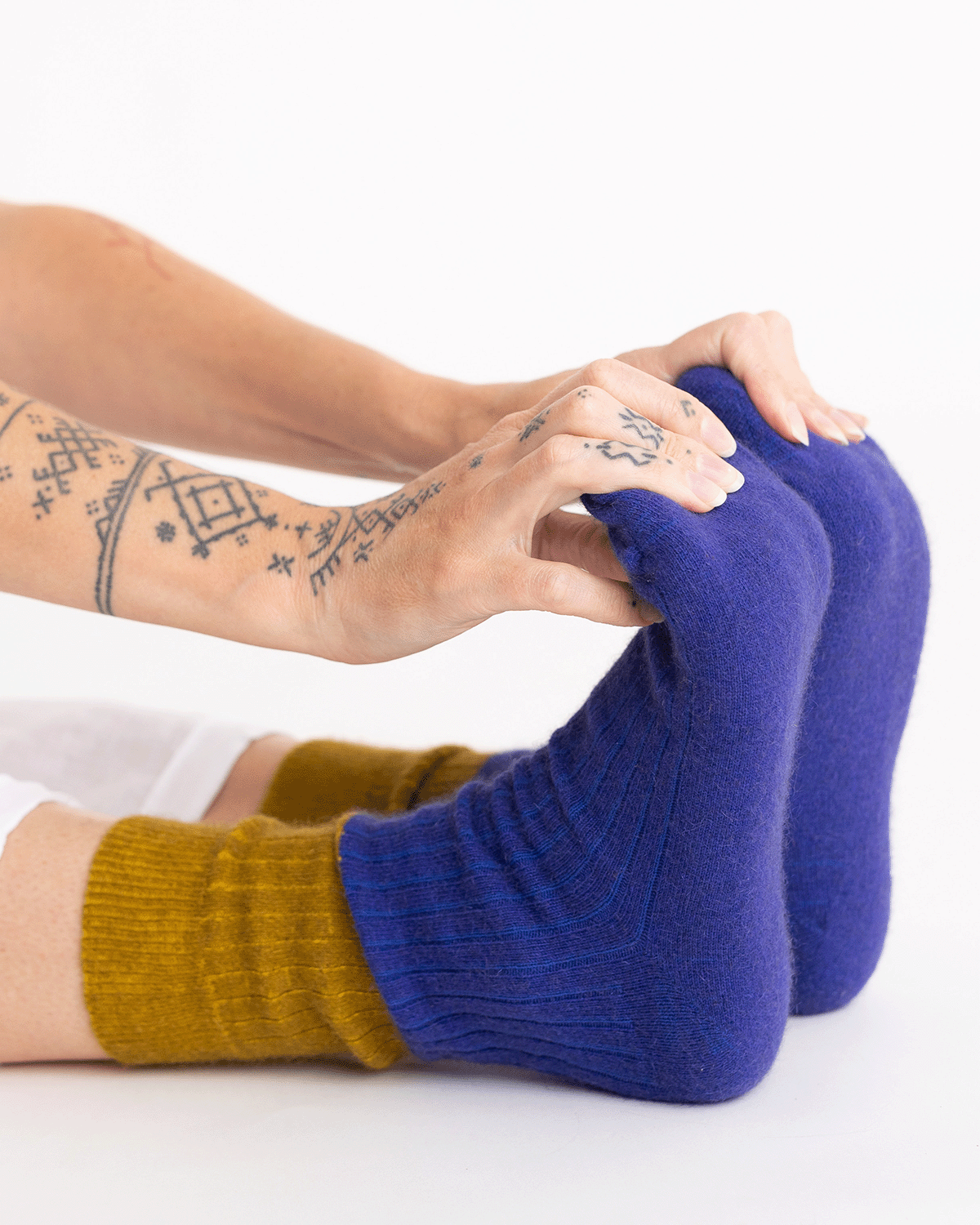 Possum Merino Wool Socks | DUNEDIN | Royal Blue + Ecru Olive