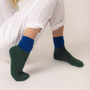Possum Merino Wool DUNEDIN Double Color Socks, Greener Pasture + Lapis Blue