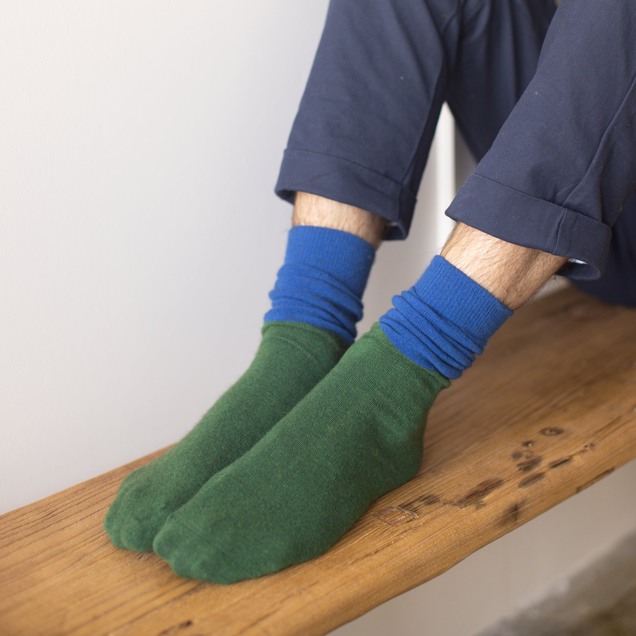 Possum Merino Wool DUNEDIN Double Color Socks, Greener Pasture + Lapis Blue Men